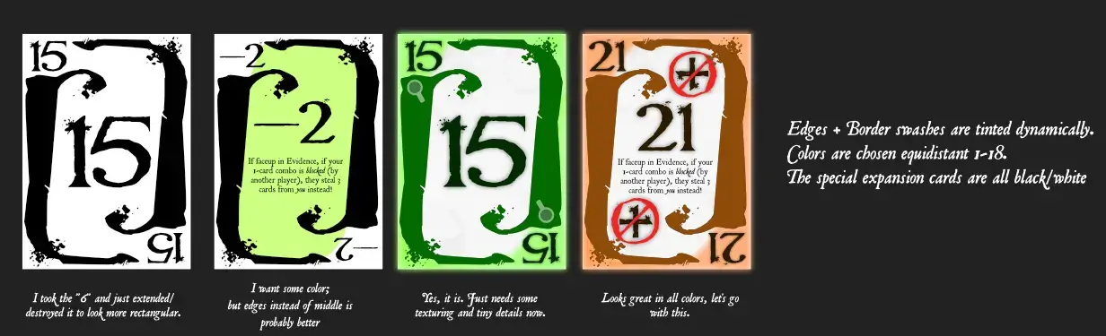 A few steps in the exploration process to find a finished card design.