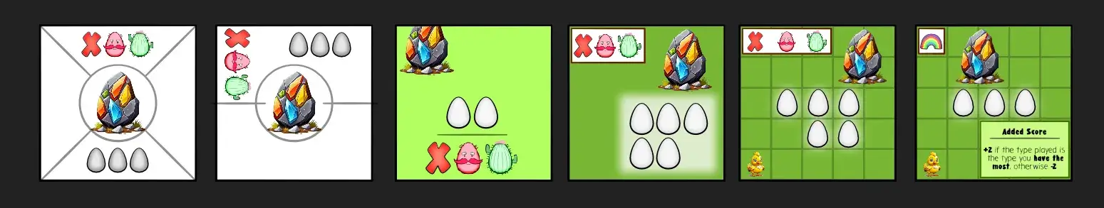 Iterative sketches/experiments to try and find a good tile layout for this game.