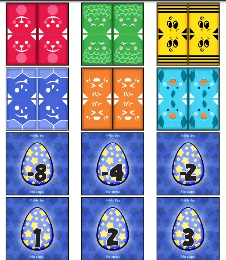 The pawns (2 per square) and a few eggs with numbers that might become prettier later.