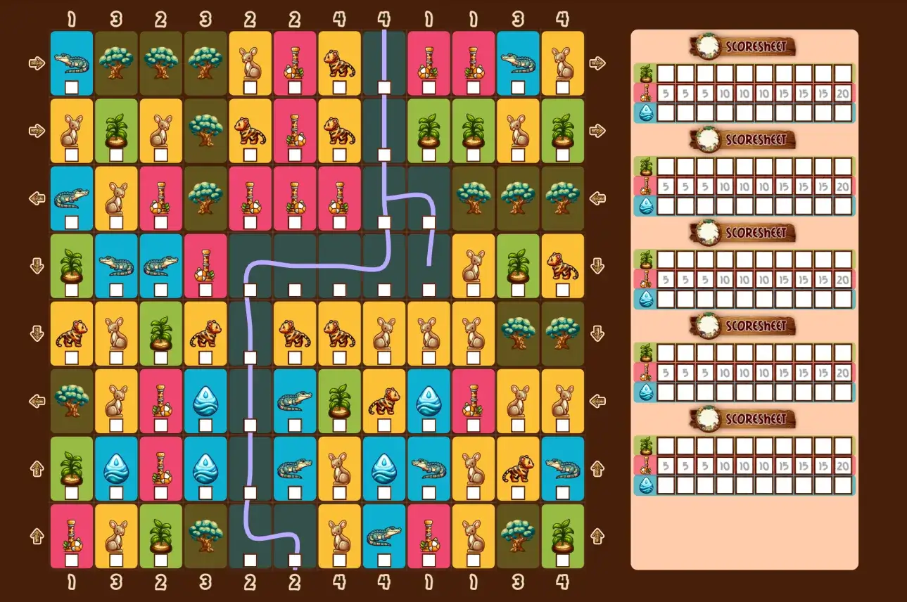 Automatically generated scoresheets (sidebar, right) based on types actually included.