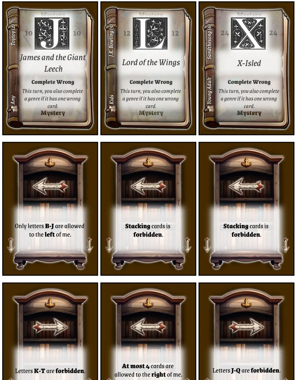 Another possible genre card + some of the shelf cards.