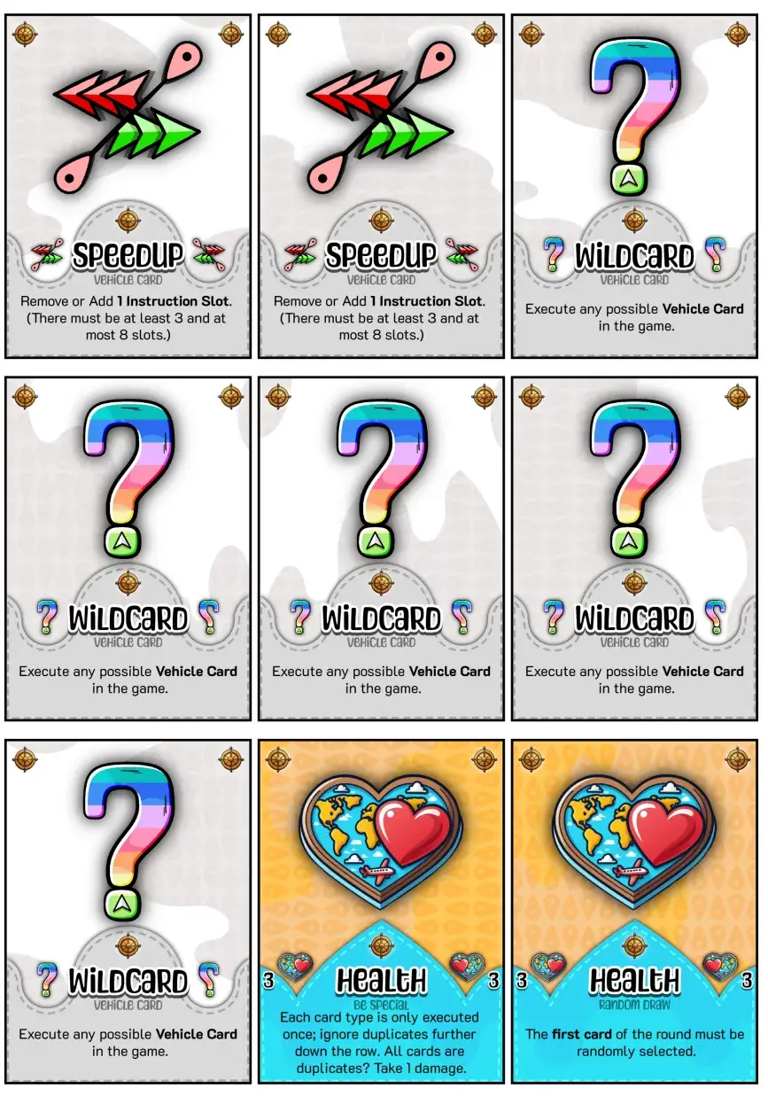 Instruction row tokens, compass token (might not end up using it anywhere), discuss card