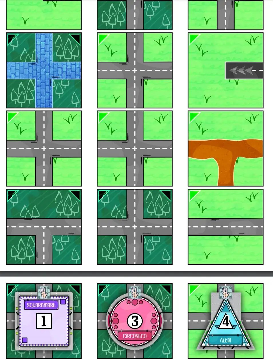 The road networks (different types/connections) + collectibles on map tiles.