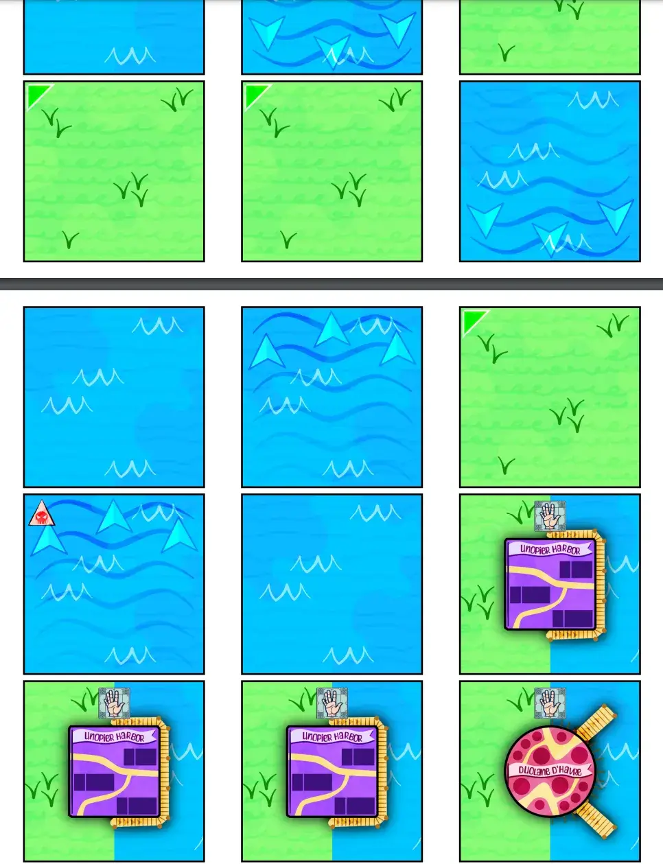 Examples of collectible tiles and empty tiles + notice the faint water currents.