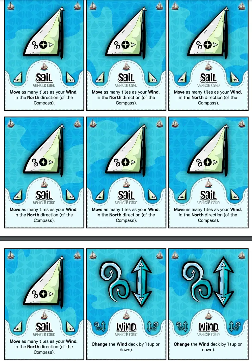 Examples of the main &ldquo;vehicle cards&rdquo; for moving your ship.