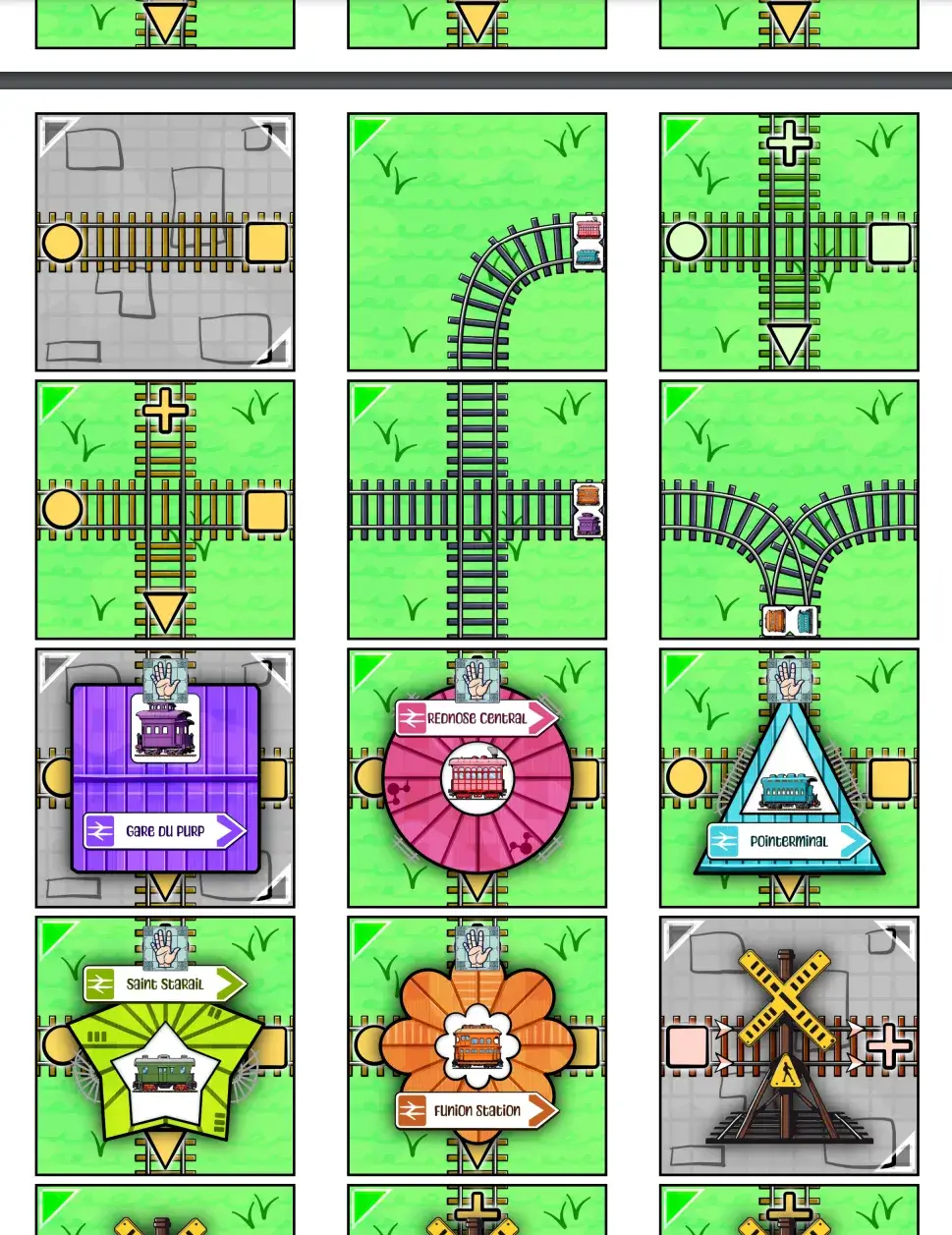 Some regular map tiles and tracks + collectibles and special crossing.