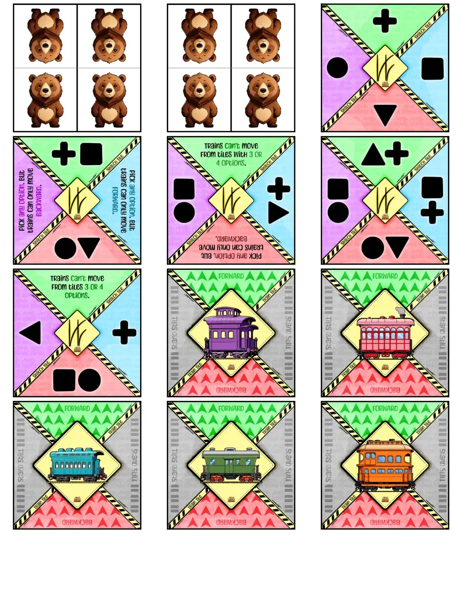 The Switch Tiles (determines how the train moves) and Train Tiles (moved to expansion, as I just explained).