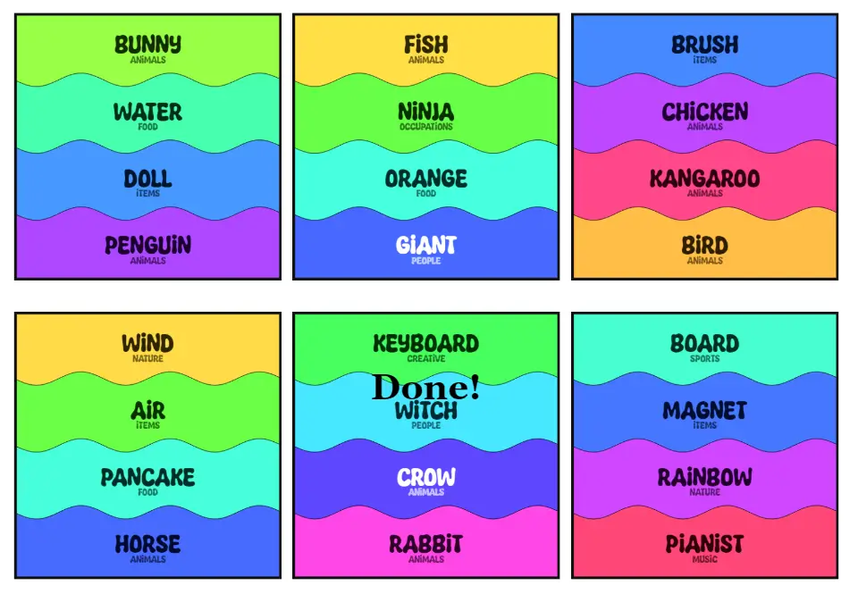 A screenshot of a few final word cards