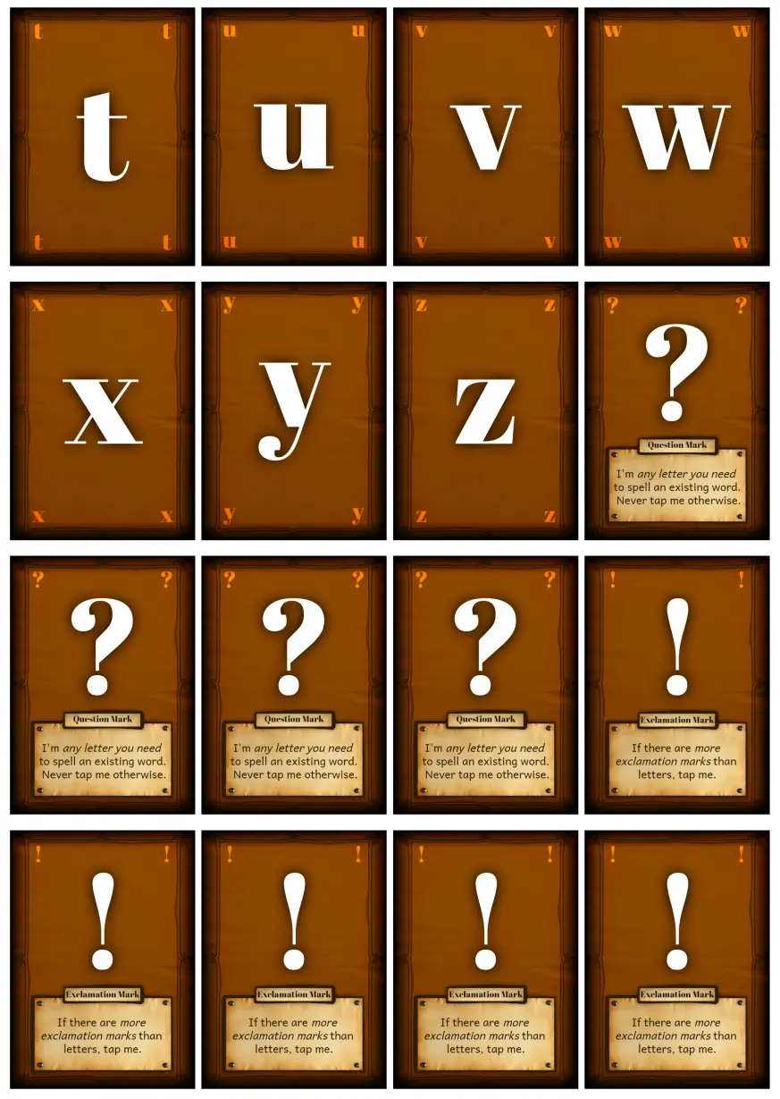 Some regular letters and some punctuation cards.