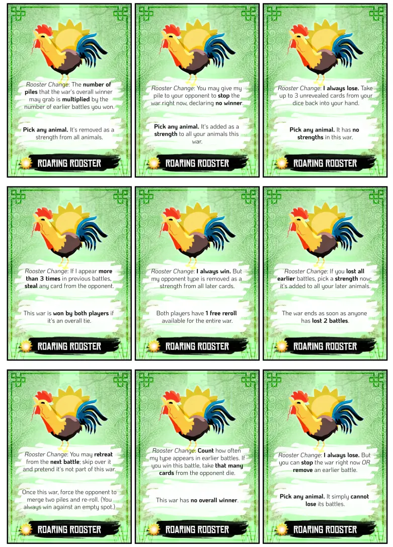The Rooster cards (one of the expansions). I was afraid that two pieces of text wouldn&rsquo;t fit, but it&rsquo;s actually fine and looks great. Didn&rsquo;t even have to move the Rooster icon out of the way.