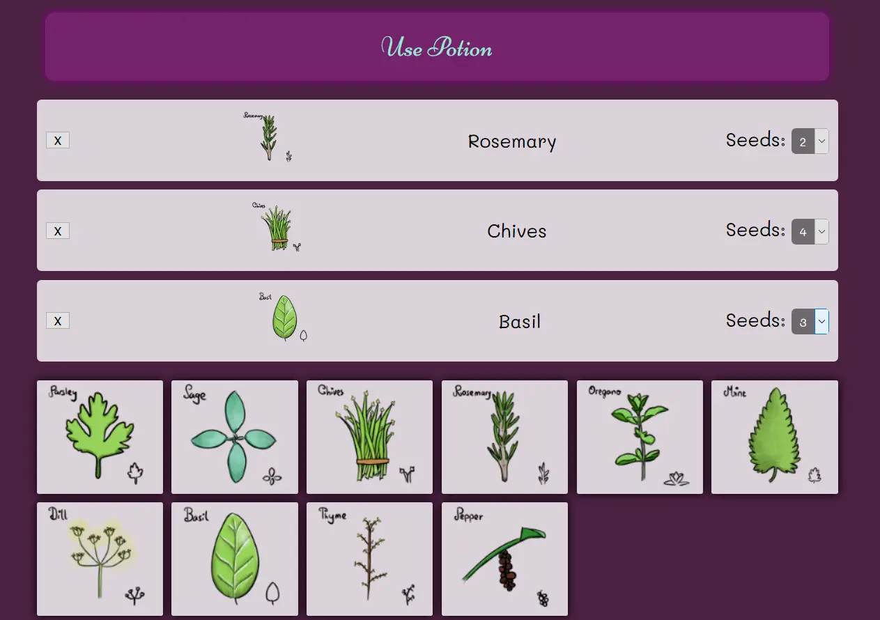 Interface for Entering Potions