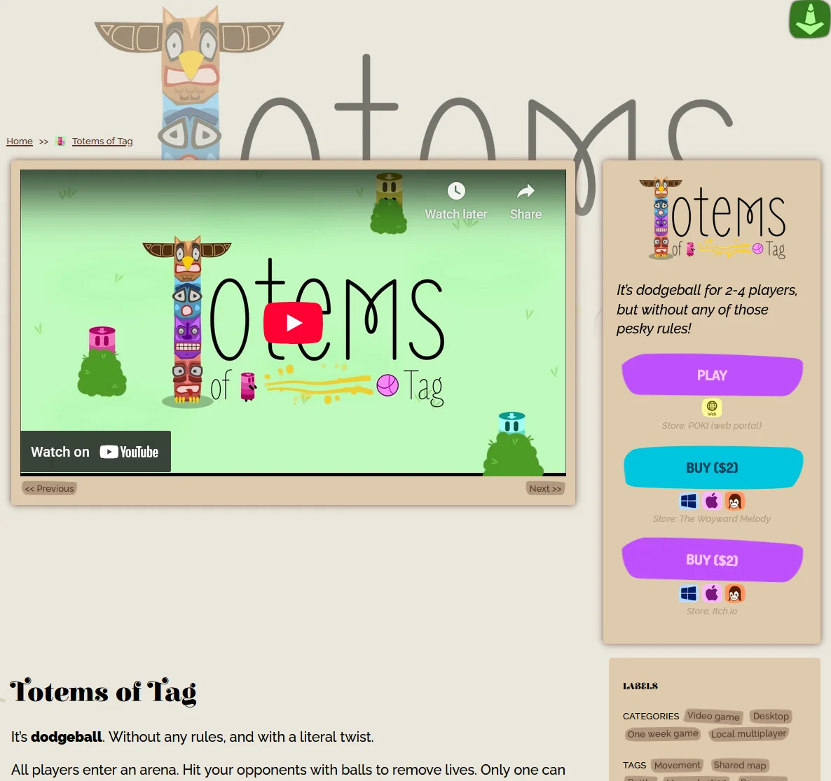 New video game project page (with trailer/gallery/buy buttons)