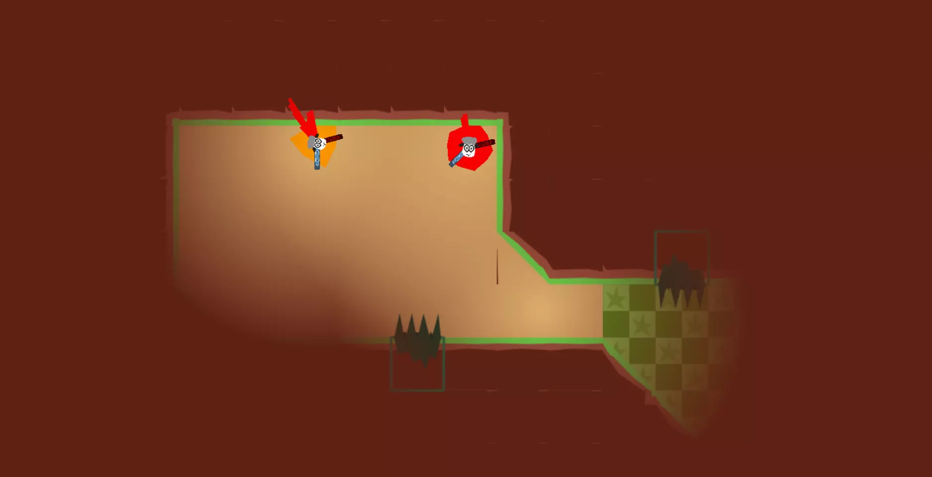 Special elements (in this case, spikes) are just an extension of existing filled tiles