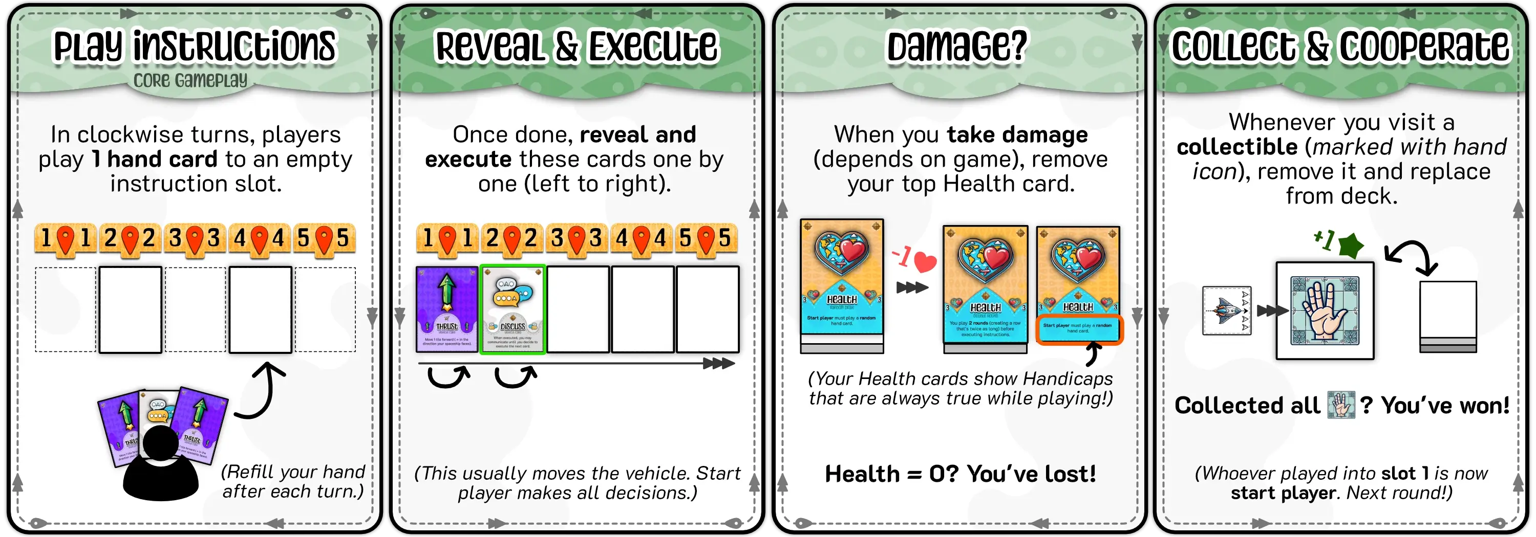 The core gameplay of Naivigation: play vehicle cards, execute, move vehicle.