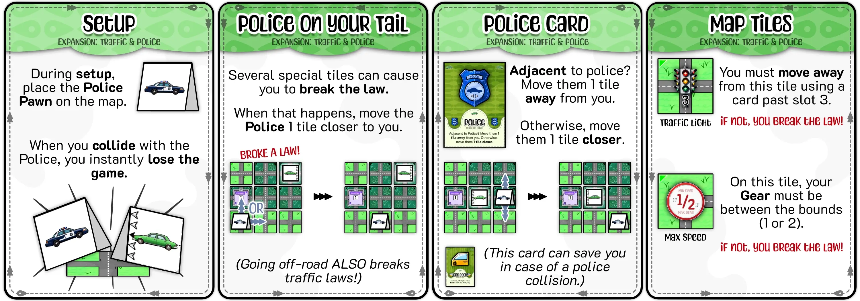 Examples of how the police moves, and how the new cards/tiles influence this.