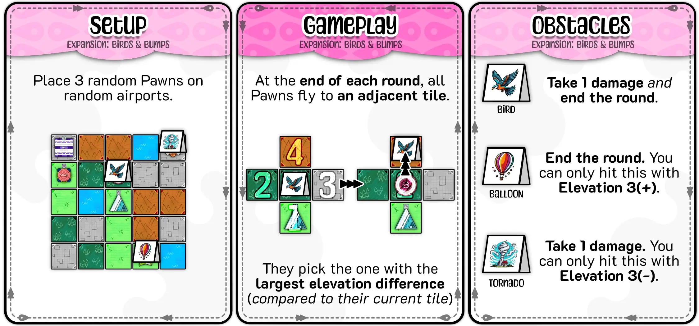 Example of how to place and move obstacle pawns, including their special power when you collide with them.