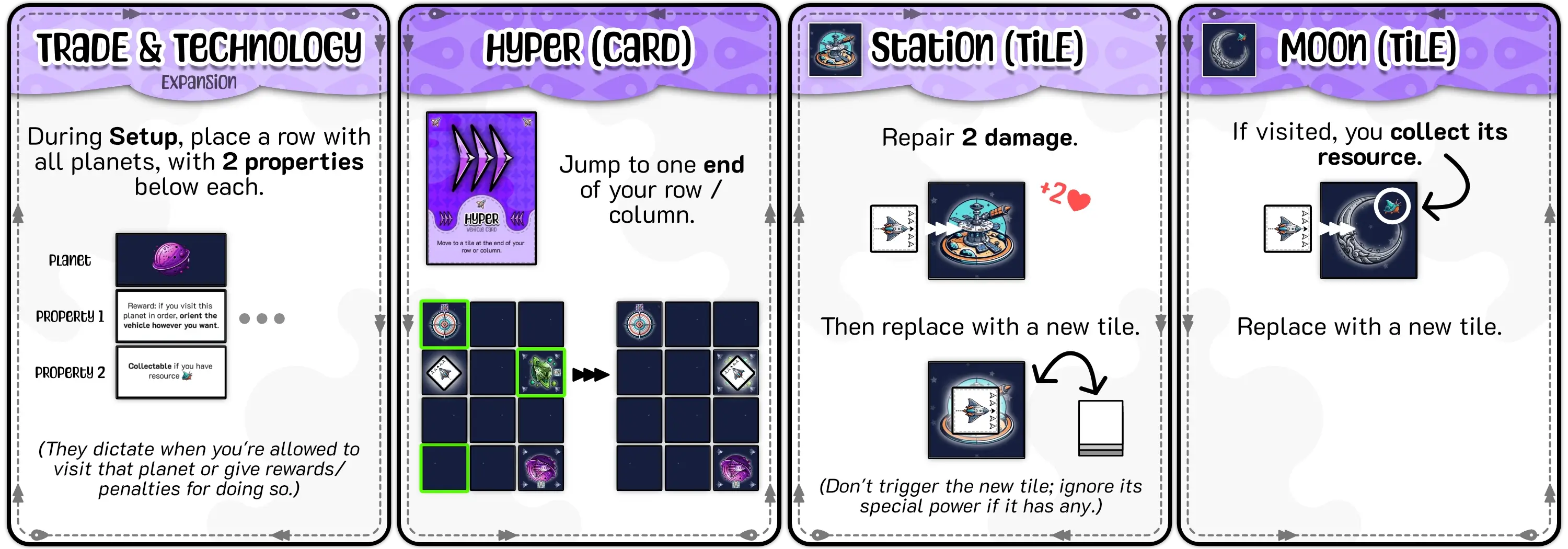 Examples of how to use all the new tiles/cards in the Trade expansion.