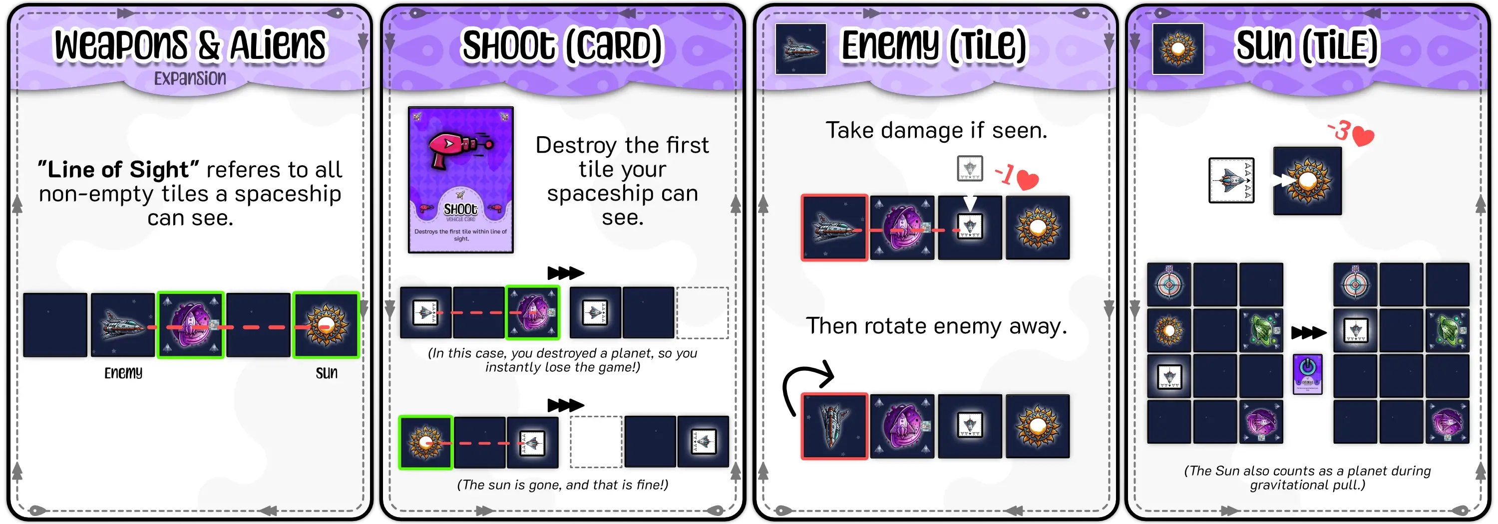 Examples of how to use all the new tiles/cards in the Weapons expansion.