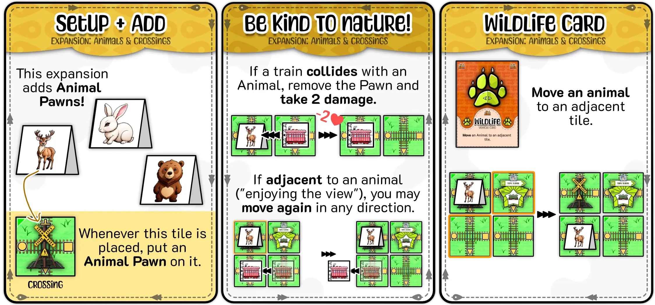 Examples of how to place and move Animals, and how to deal with (almost) hitting them.