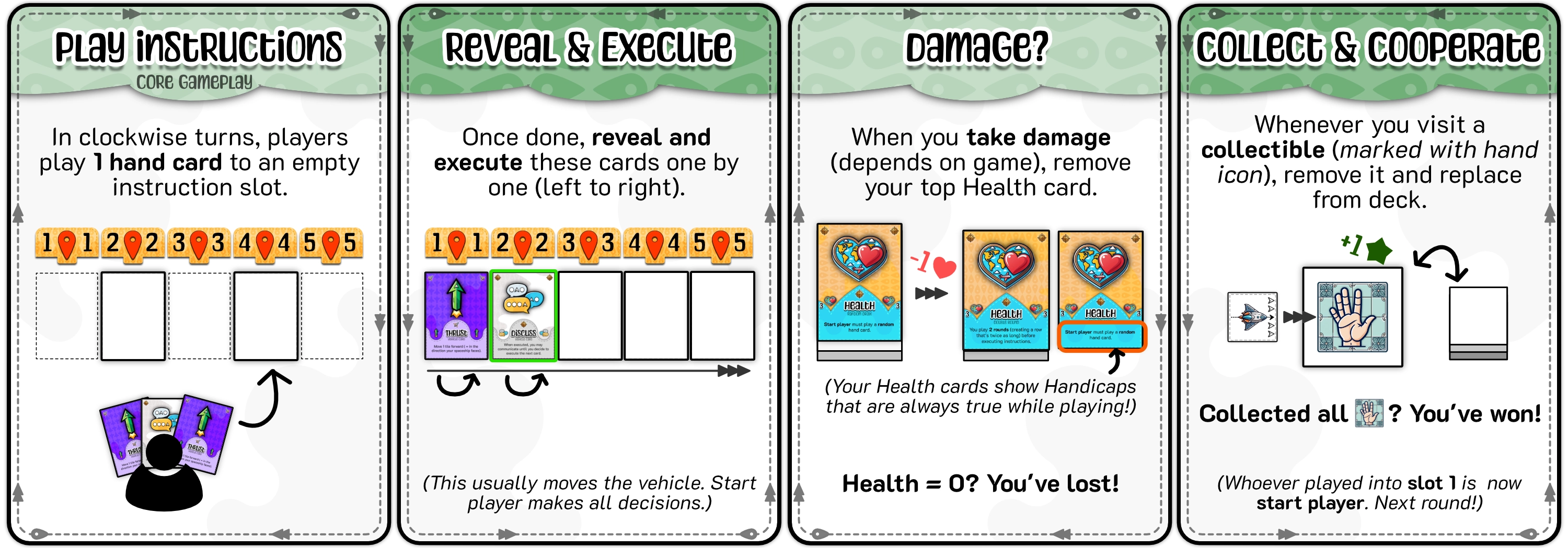 The core gameplay of Naivigation: play vehicle cards, execute, move vehicle.