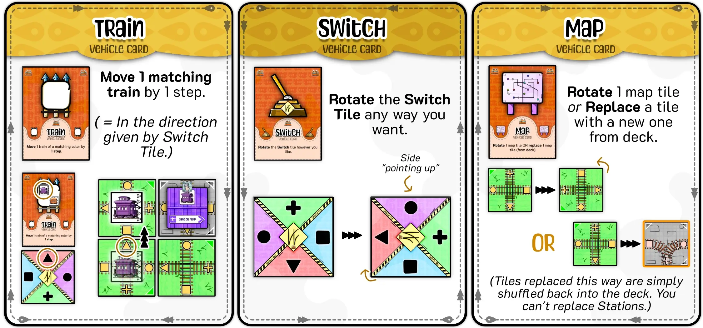 Examples for the Vehicle Cards present in the base game.