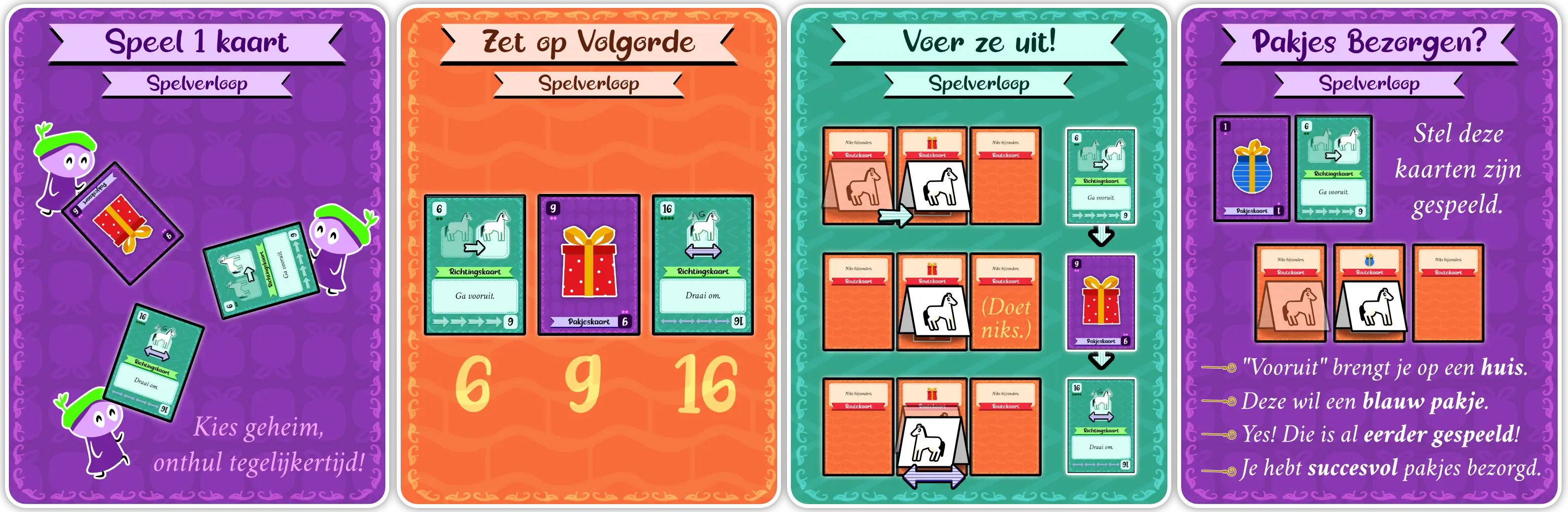 Voorbeeld van een ronde: speel tegelijk kaarten, sorteer, voer uit.