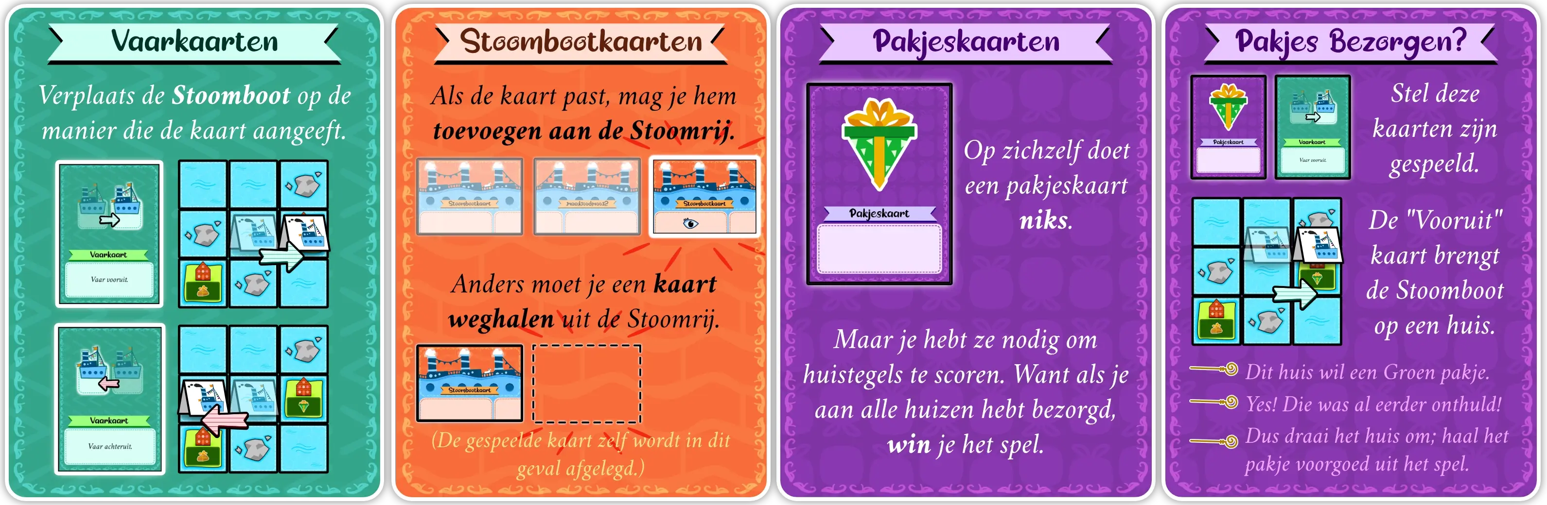 Voorbeeld van de drie kaartsoorten en hoe ze werken.