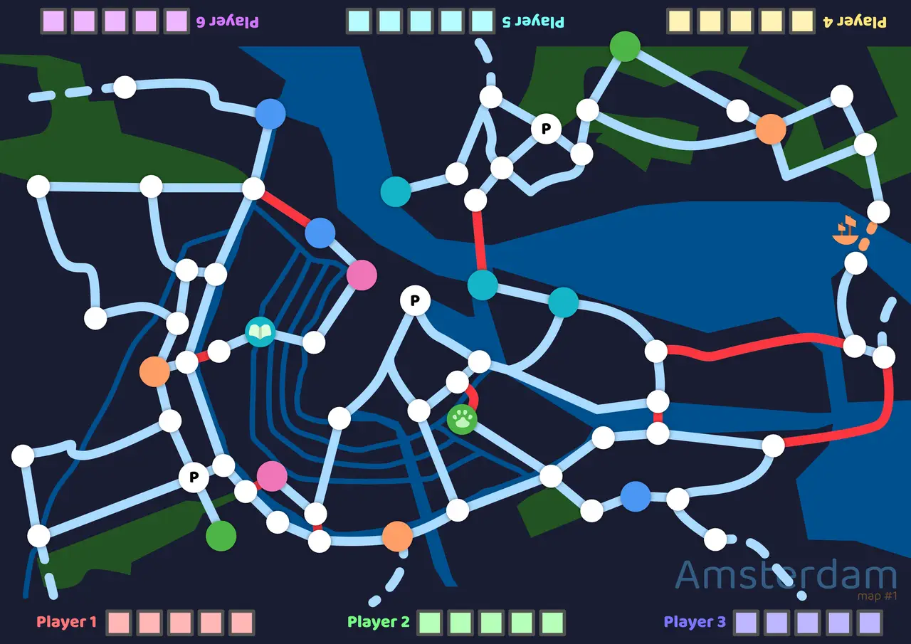 Example game board (Map: Amsterdam) Example game board (Map: Amsterdam)