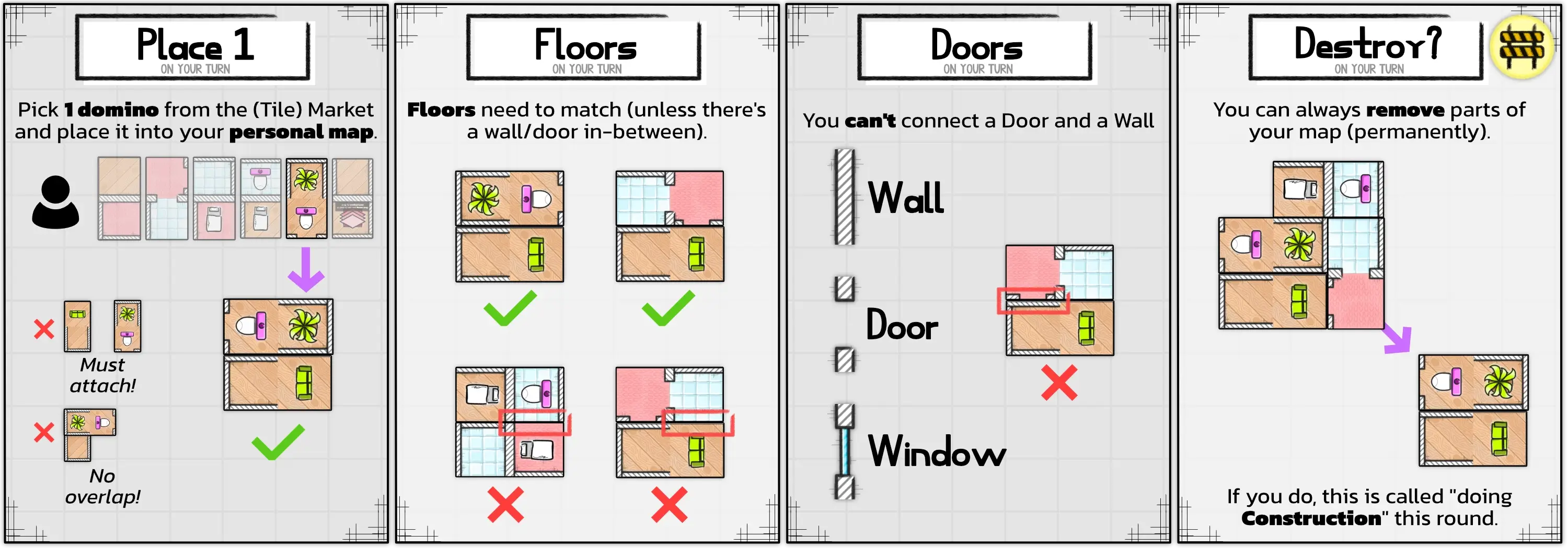 Example of how to take a turn: pick a domino from market and place it in your personal map.