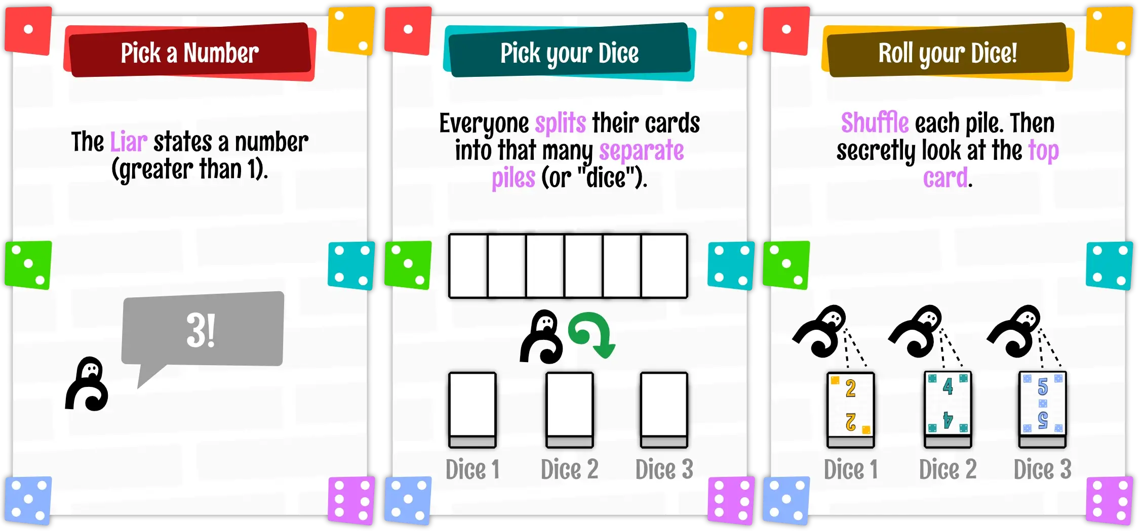 Example of stating a number and then breaking your deck into that many dice.