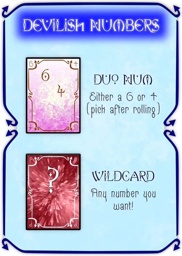 Example of the special number cards (wildcard / duo) from this expansion.
