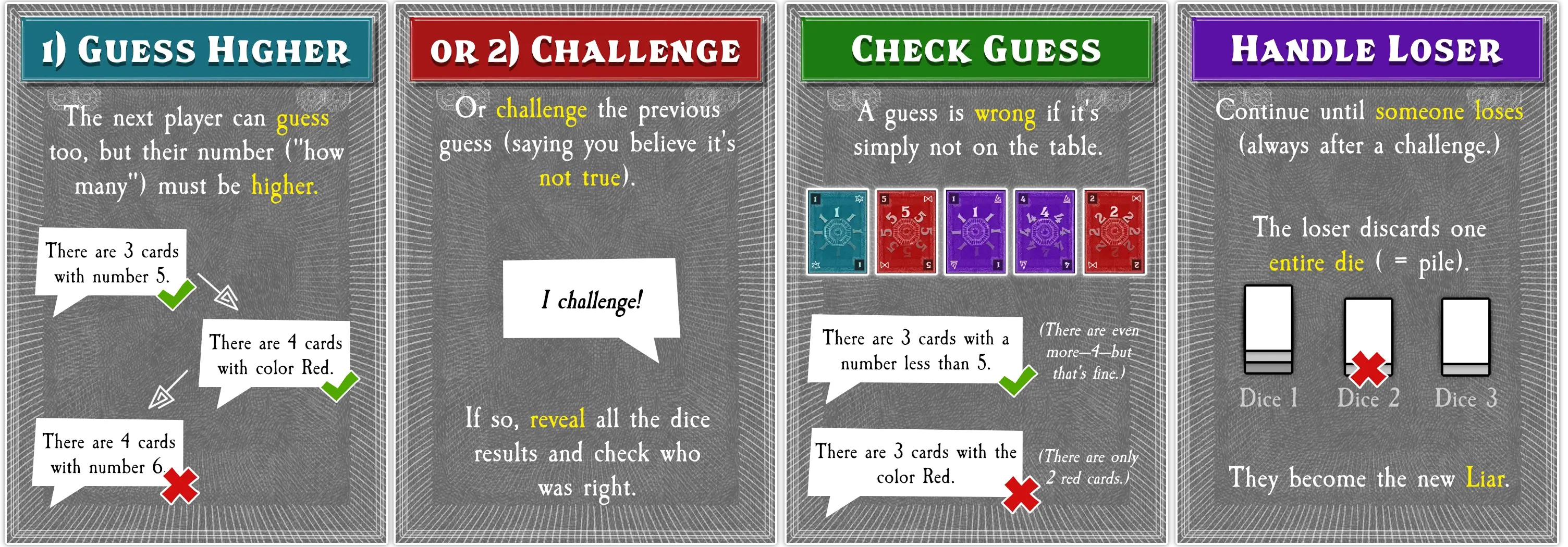 Example of how to go higher and higher in guesses, or challenge and end the round with someone losing.