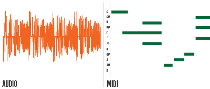 What an audio track looks like vs what a MIDI track looks like