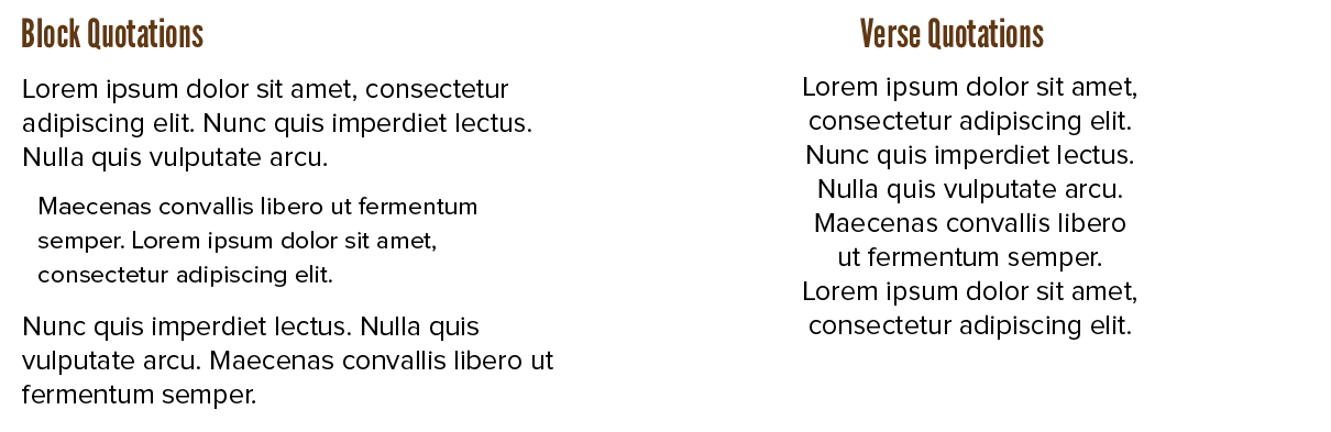 Examples of the three quotation types: inline, block and verse.